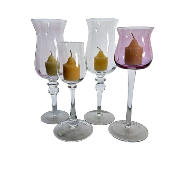 vtg assorted crystal candle holders lot/4 votive glass holders wedding decor tab - Picture 2 of 6